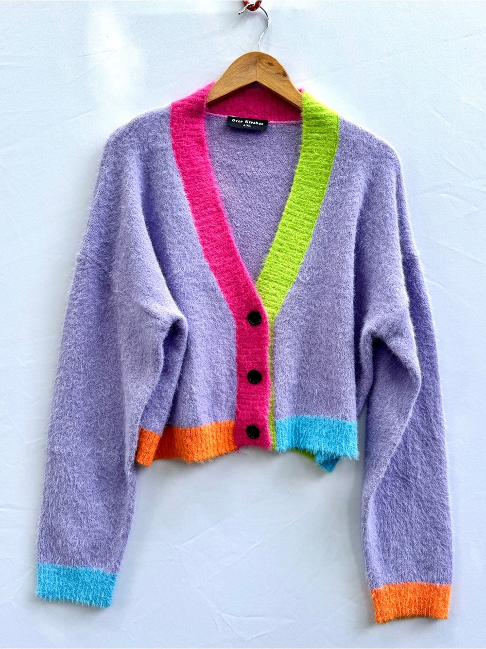 Color-block V-neck Sweater Cardigan Sz L/XL